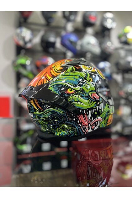 MTS 801 Azure Yeşil Turuncu Kapalı Kask Ayna Vizörlü - Fiyatı