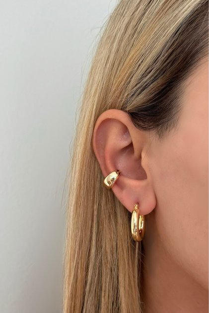 Gold Renk Bombeli Yarım Ay Earcuff