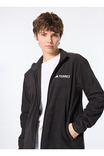 adidas Siyah Kadın Fermuarlı Yaka Zip Ceket JX5078 W MT ESS FZ FL