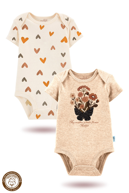 2-Piece 100% Cotton Organic Printed Snap Fastener Baby Bodysuit