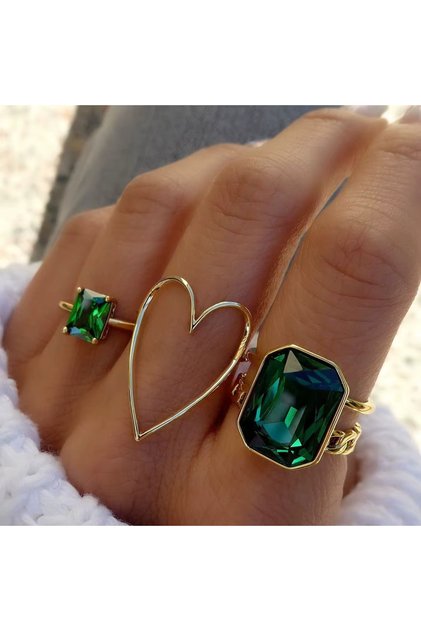 Romance Gold Gold Colored Black Stone Vintage Bohemian 3-Piece 3-Piece Ring Set