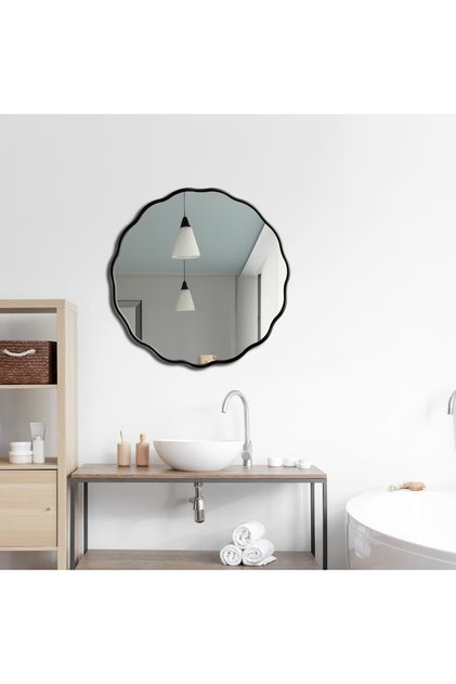 60x60 Dalgalı Asimetrik Duvar Aynası / Konsol Aynası / Makyaj Aynası / Düzensiz Ayna
