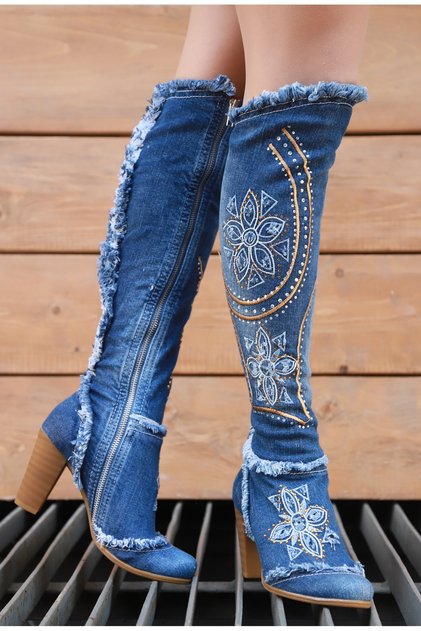 Jeanolog Denim Boots with Stone Details Summer 2038