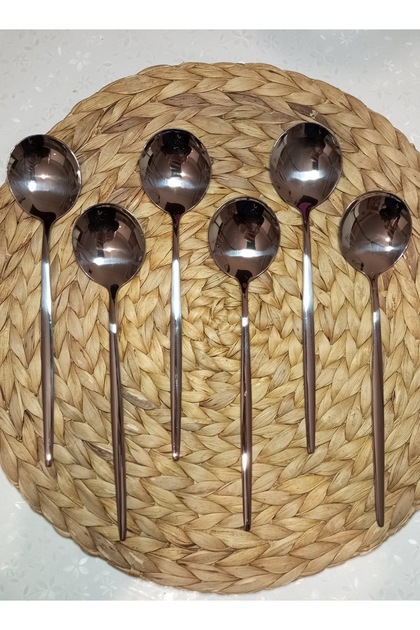 GÜMÜŞ PASLANMAZ ÇELİK 6 PARÇA YUVARLAK FORM YEMEK KAŞIĞI