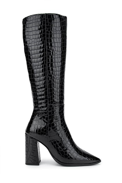 Women's Genuine Leather Black Crocodile Casual Boots