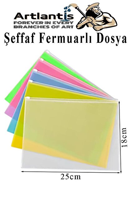 Artlantis A5 Şeffaf Fermuarlı Dosya 5 Renk 1 Paket PvC Fermuarlı