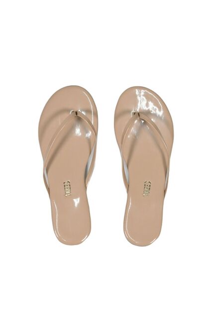Flip-flops de damă clasici din piele lacuită cremă zilnică elegantă