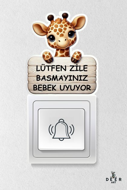 Lütfen Zile Basmayınız - Bebek Uyuyor Kapı Zili Priz Etiket - Sevimli Zürafa Sticker
