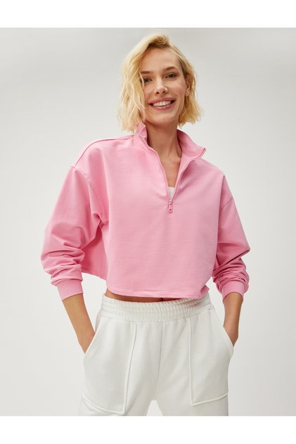 Crop Sweatshirt Half Zipper Stand Collar