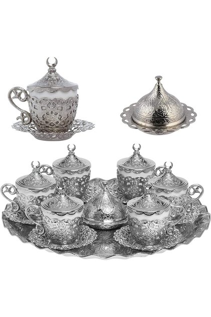 Coffee Presentation Set Arabic Coffee Cup Turkish Coffee Cup Gelincik Set of 6 Porcelain (Silver)