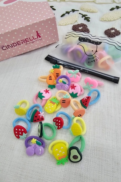 Set of 20 Soft, Non-Hurting Baby Girl Towel Rubber Buckle Set - Colorful Children's Elastic Hair Clip
