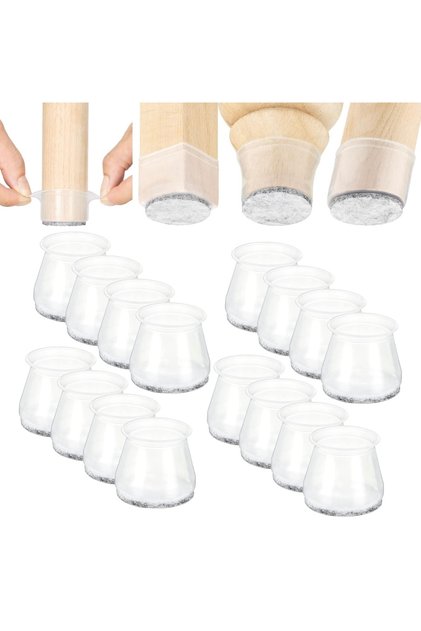 12 Adet (2-2.5 CM) Yarı Saydam Silikon Keçeli Sandalye Ayağı Pabucu , Dayanaklı Zemin Koruyucu