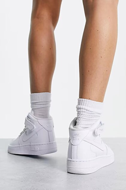 Nike Air Force 1 ホワイト mid Nike Air Force 1 Mid Kadın Deri Bilekli Günlük Spor Ayakkabı ( Dar