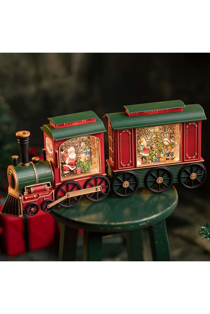 Yılbaşı Trenli Işıklı Müzikli Kar Küresi, Ölçüleri; 49 Cm, Noel Baba Dans Etmez, Hareketli küre