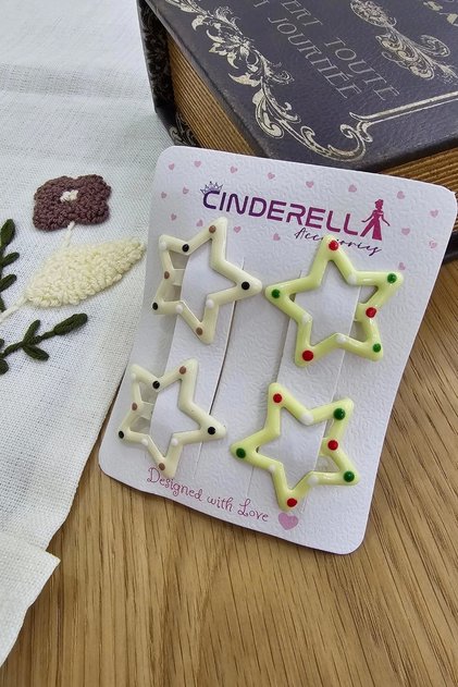 Set of 4 Cute Dotted Star Snap Hair Clips in Cream Tones - Colorful Girls' Snap Hair Clips