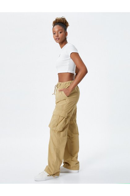 Parachute Trousers with Lace Waist Cotton Pocket Detail