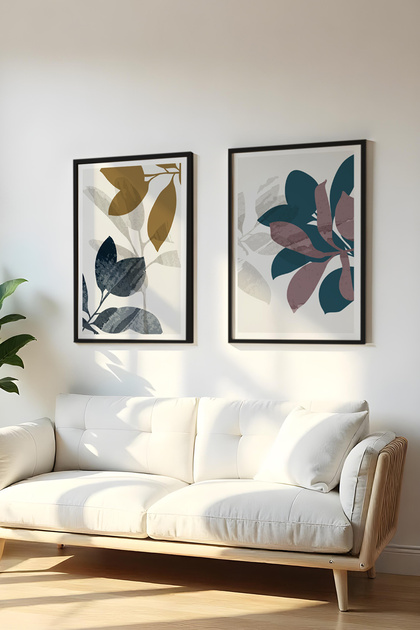 Wooden Black Framed 2 Piece Set Painting Huhu121 - Double Painting Set Black Frame