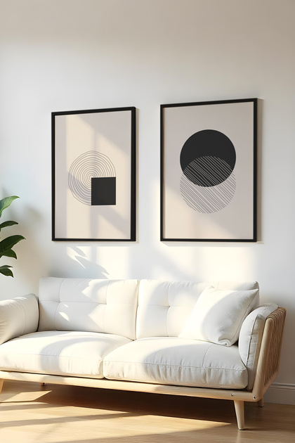 Wooden Black Framed 2 Piece Set Painting Huhu86 - Double Painting Set Black Frame