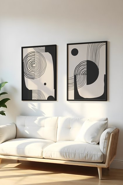 Wooden Black Framed 2 Piece Set Painting Huhu75 - Double Painting Set Black Frame