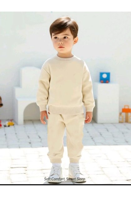 Boy's bottom and top set beige 100% cotton Transitional