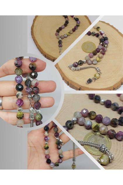 Tourmaline Stone Mixed Colors Top Segment Facet Cut 33 Prayer Beads 8mm (36530)