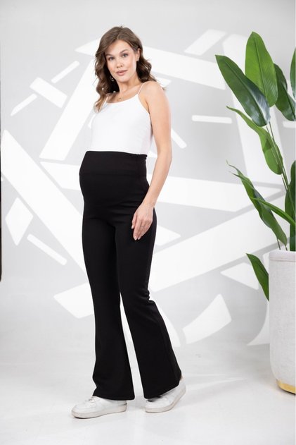 Ribbed Flared Leg High Waist Stretchy Recovery Maternity Leggings