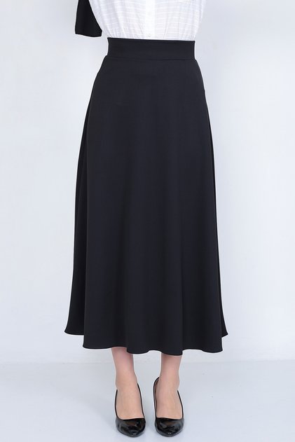 Women's Black Hijab Long Corded Mevlana Skirt
