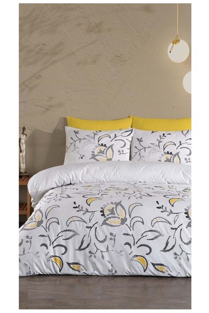 4 Seasons Single Quilted Duvet Cover Set-Manolia Yellow Gray