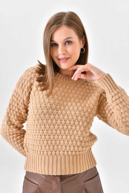Brown Crew Neck Knitted Sweater