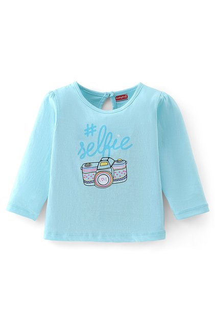 Babyhug Cotton Knit Full Sleeves T-Shirt with Graphics Print - Light Blue