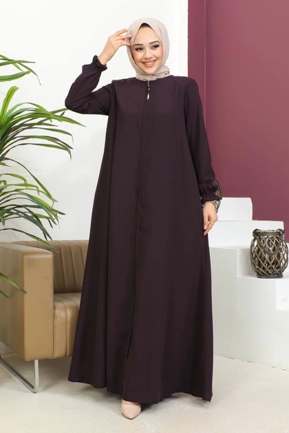 Medina Silk Mevlana Ferace - Plum / F0123