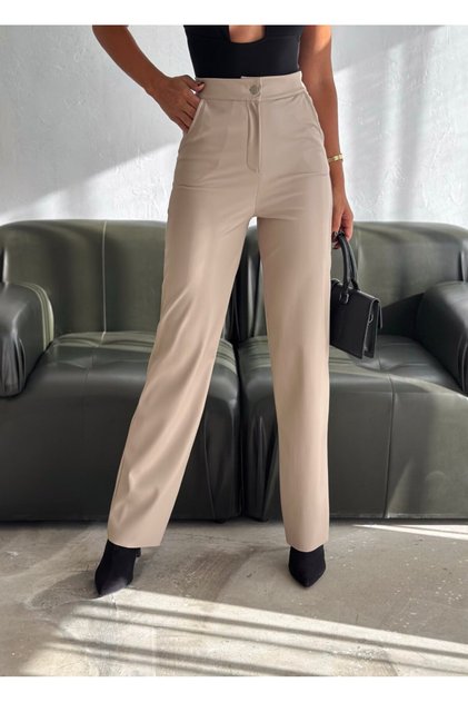WOMEN'S FAUX LEATHER PALAZZO WIDE-LEG FLEECE-LINED THERMAL WINTER WIDE-LEG TREND PANTS