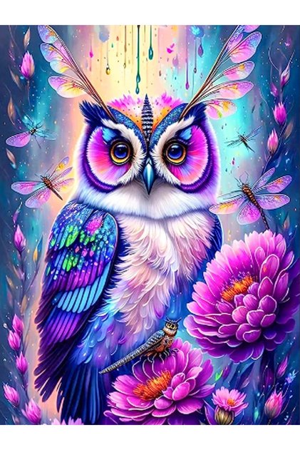 30x40cm Round XI-1576 DIY 5D Diamond Painting Pink Owl Full Round Diamond Embroidery Cartoon Animal