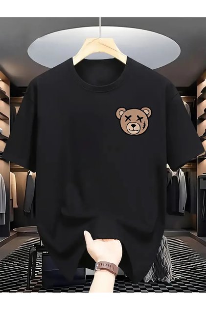 Tricou oversize cu mânecă scurtă cu imprimeu ursuleț unisex