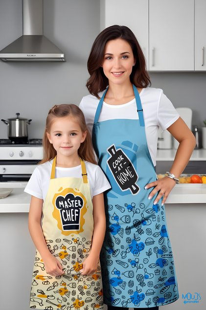 Mother Girl 2-Piece Masterchef Patterned Kitchen Apron, Cook Apron, Children's Apron, Activity Apron