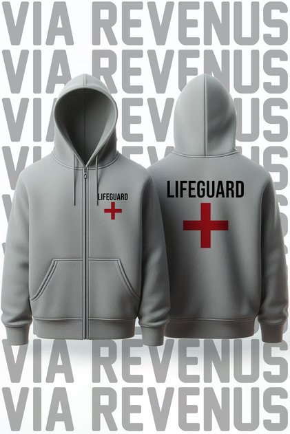 Lifeguard / Lifeguard Front and Back Printed Unisex Zippered Hooded Gray Sweatshirt Cardigan