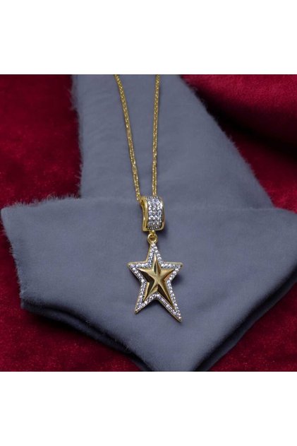 Zircon Stone Detailed Comet Steel Necklace