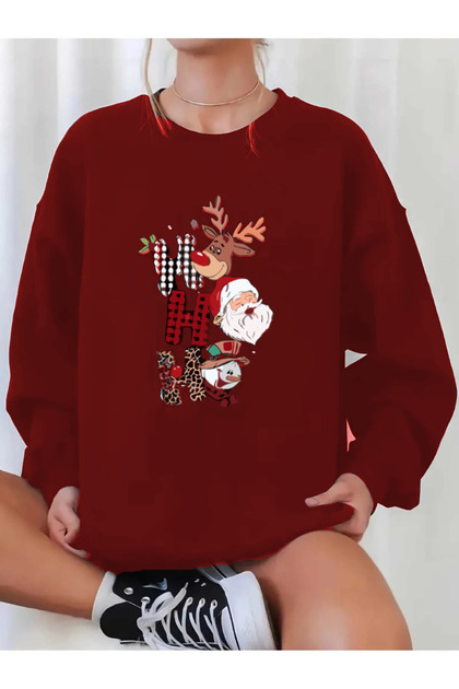 KOPYA - Yılbaşı Yeni Yıl Konsept Ho Ho Ho Baskılı Bisiklet Yaka Oversize Sweatshirt Unisex