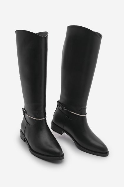 Women's Black Velosa Riding Boots - Metal Buckle, Casual Without Zipper