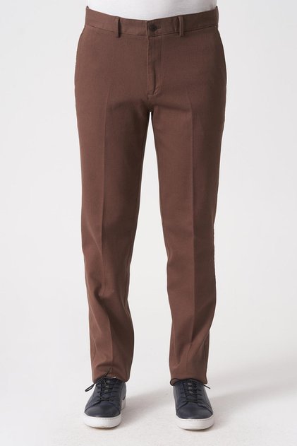 Salvador P1039 Emerald Lycra Cotton Slim Fit Chino Pants Brown