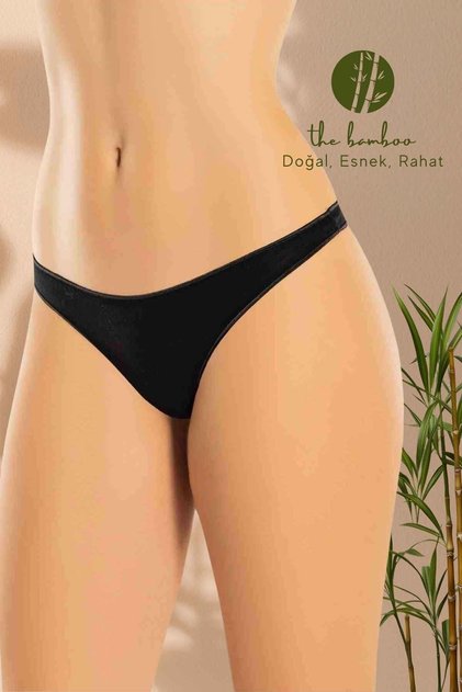 Weweus Siyah Süper Ince Doğal Bambu Lüks Tanga 2517