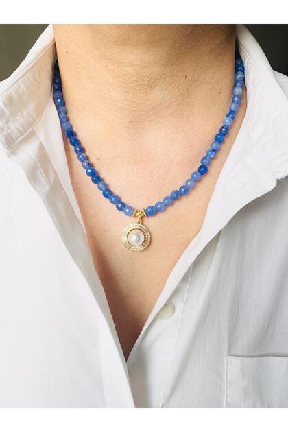 Natural Blue Stone Pearl Necklace
