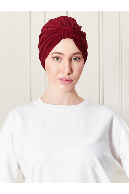 Pleated Practical Stripe Bonnet Claret Red