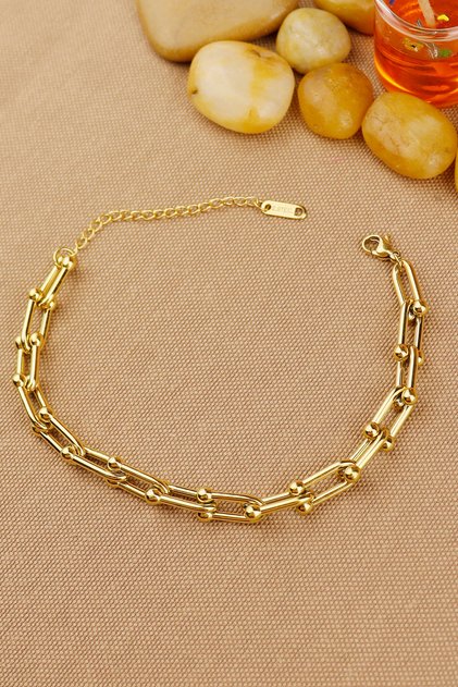 %100 Çelik 316L Trend Bileklik Modern Gold Çelik Bileklik Kararmaz Solmaz 19+5 cm