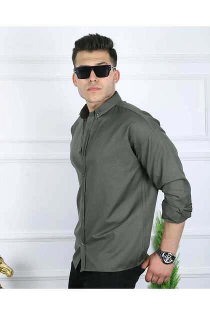 Khaki Color Oversize Long Sleeve Men's Shirt