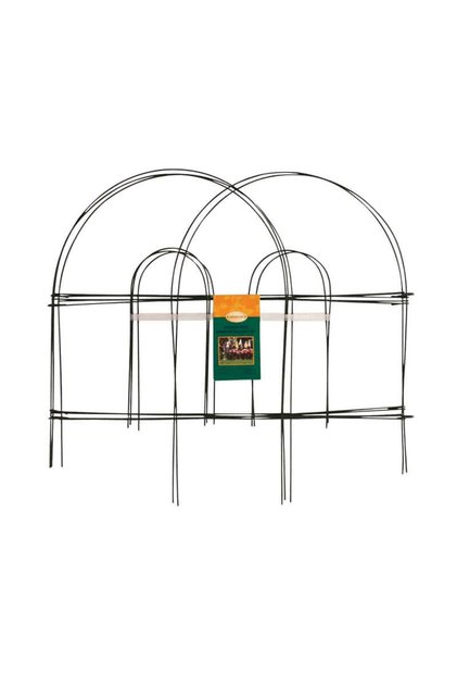 Arch Top Folding Garden Border Fence, Green, 18 in High x 8 ft Long, Powder-Coated Steel with Double-Arch Panels, Folds Flat for Storage, Hook-Together Sections, Weather-Resistant Border