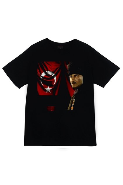Gazi Mustafa Kemal Atatürk Printed Unisex 100% Cotton Black T-Shirt