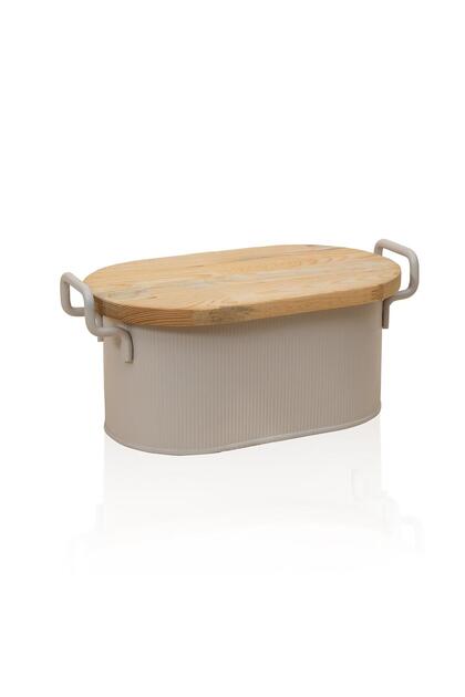Stripe Ahşap Kapaklı Ekmek Saklama Kutusu Bej 40x22x18 cm