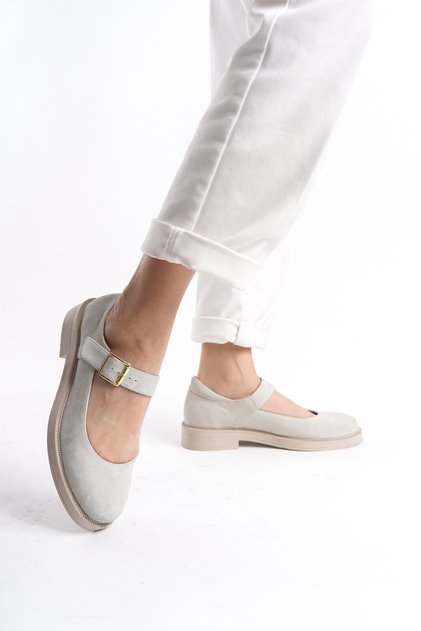 Pantofi de damă BALERIN din piele cremă din piele intoarsa