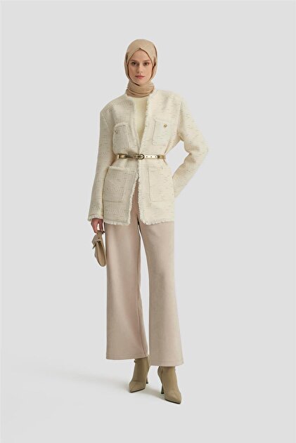 Ecru Glitter Fabric Jacket - 24K5712